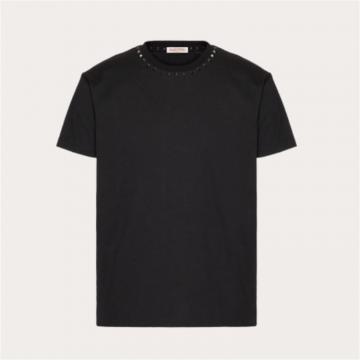 VALENTINO VMG08X9590NO 男士黑色 BLACK UNTITLED 铆钉棉质圆领 T恤 