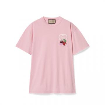 GUCCI 776596 女士粉色 饰贴饰针织棉 T恤
