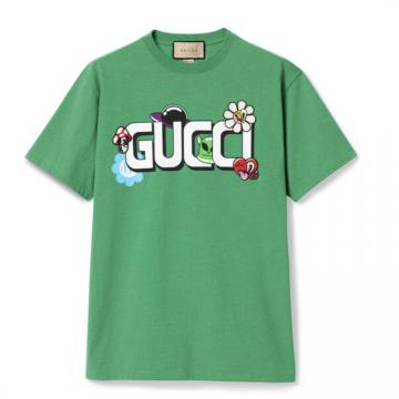 GUCCI 785345 男士绿色 饰 Gucci 印花针织棉 T恤