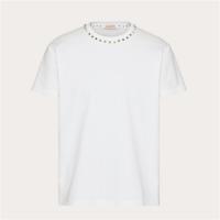 VALENTINO VMG08X9590BO 男士白色 BLACK UNTITLED 铆钉棉质圆领 T恤 