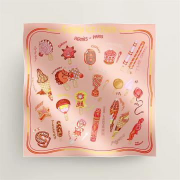 HERMES H984109S 女士珠贝粉拼珊瑚红“趣味冰淇凌”70方巾