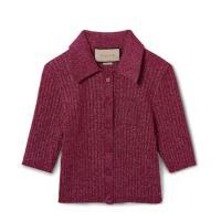 GUCCI 782111 女士紫红色 罗纹金银丝线短款 Polo衫